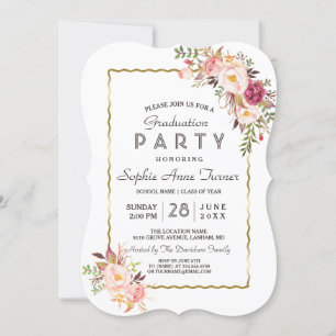 Glamour Gold Blush Pink Blues Graduation Party Einladung