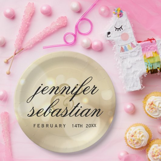 Glamour Gold Bokeh Light Monogramm Hochzeit Pappteller (Party)