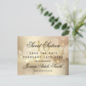 Glamour Gold Bokeh Light Sweet 16 Save the Date Postkarte (Stehend Vorderseite)