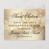 Glamour Gold Bokeh Light Sweet 16 Save the Date Postkarte (Vorderseite)