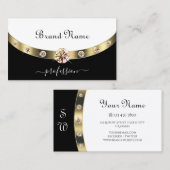 Glamour Gold Border Black and White Monogram Visitenkarte (Vorne/Hinten)