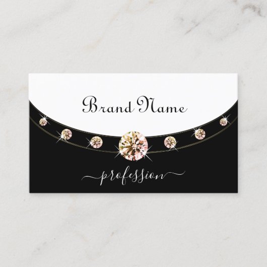 Glamour Gold Border Black and White Monogram Visitenkarte (Vorderseite)