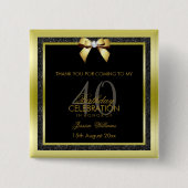Glamour Gold Bow & Black Glitzer 40. Geburtstag Button (Vorderseite)