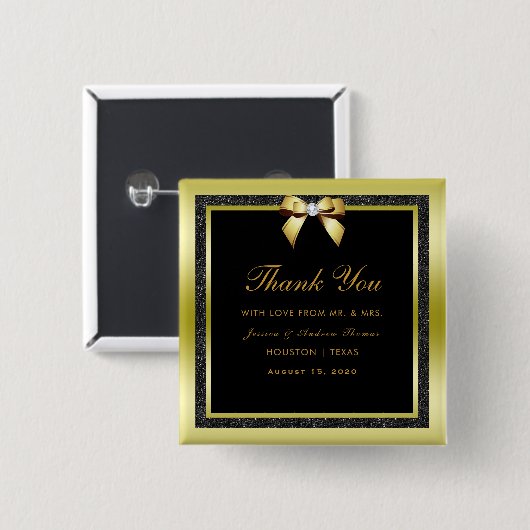 Glamour Gold Bow & Black Glitzer Hochzeit Button (Vorne & Hinten)