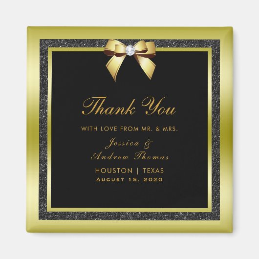 Glamour Gold Bow & Black Glitzer Hochzeit Magnet (Vorne)