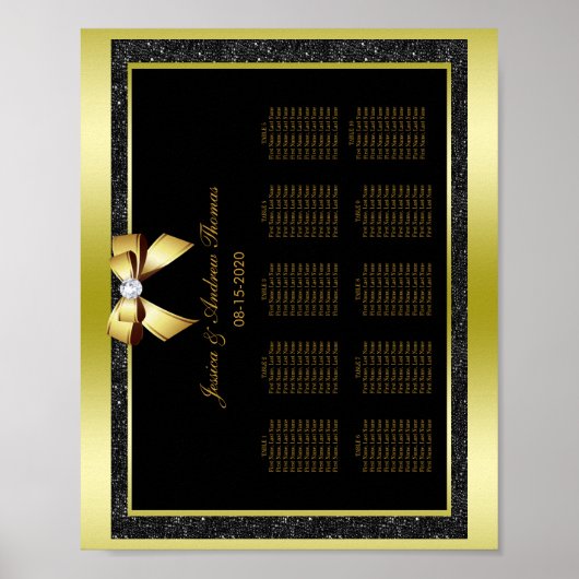Glamour Gold Bow & Black Glitzer Hochzeit Poster (Vorne)