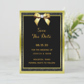 Glamour Gold Bow & Black Glitzer Hochzeit Save The Date (Stehend Vorderseite)