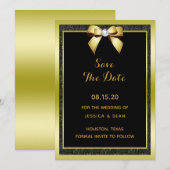 Glamour Gold Bow & Black Glitzer Hochzeit Save The Date (Vorne/Hinten)