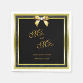Glamour Gold Bow & Black Glitzer Hochzeit Serviette (Vorderseite)