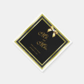 Glamour Gold Bow & Black Glitzer Hochzeit Serviette (Ecke)