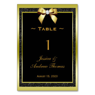 Glamour Gold Bow & Black Glitzer Hochzeit Tischnummer