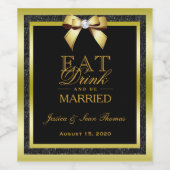 Glamour Gold Bow & Black Glitzer Hochzeit Weinetikett (Einzelnes Label)