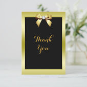 Glamour Gold Bow & Black Wedding Dankeskarte (Stehend Vorderseite)