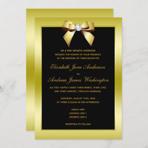 Glamour Gold Bow & Black Wedding Einladung
