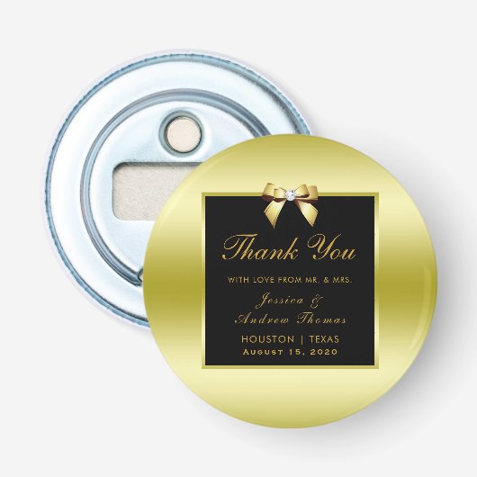 Glamour Gold Bow & Black Wedding Flaschenöffner (Vorderseite)