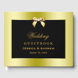 Glamour Gold Bow & Black Wedding Gästebuch