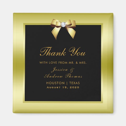 Glamour Gold Bow & Black Wedding Magnet (Vorne)