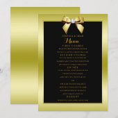 Glamour Gold Bow & Black Wedding Menükarte (Vorne/Hinten)