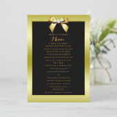Glamour Gold Bow & Black Wedding Menükarte (Stehend Vorderseite)