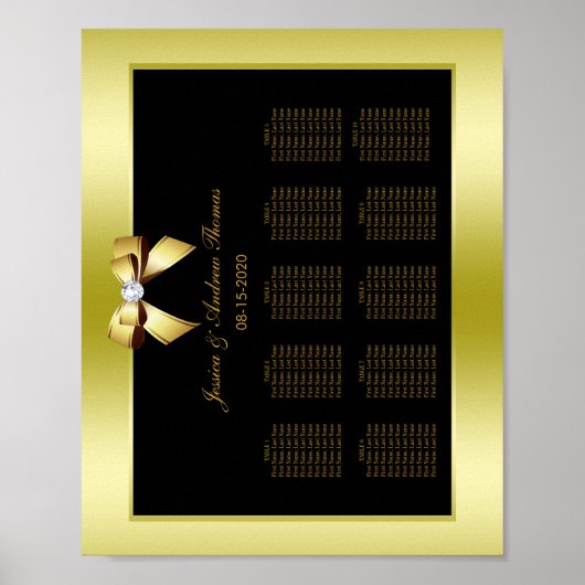 Glamour Gold Bow & Black Wedding Poster (Vorne)