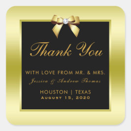 Glamour Gold Bow & Black Wedding Quadratischer Aufkleber