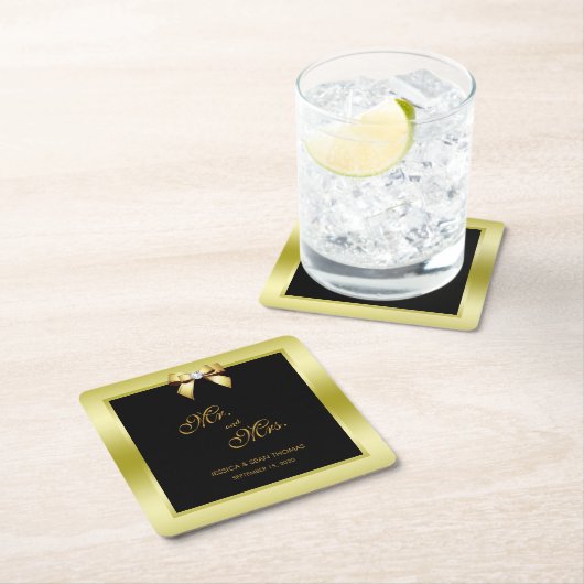 Glamour Gold Bow & Black Wedding Rechteckiger Pappuntersetzer (Vor Ort)