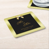 Glamour Gold Bow & Black Wedding Rechteckiger Pappuntersetzer (angewinkelt)