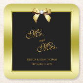 Glamour Gold Bow & Black Wedding Rechteckiger Pappuntersetzer (Vorderseite)