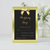 Glamour Gold Bow & Black Wedding RSVP Karte (Stehend Vorderseite)
