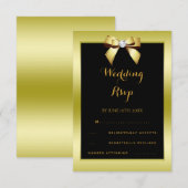 Glamour Gold Bow & Black Wedding RSVP Karte (Vorne/Hinten)