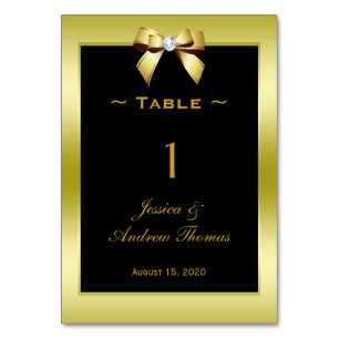 Glamour Gold Bow & Black Wedding Tischnummer