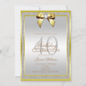 Glamour Gold Bow & Silver Glitzer 40. Geburtstag Einladung (Vorderseite)