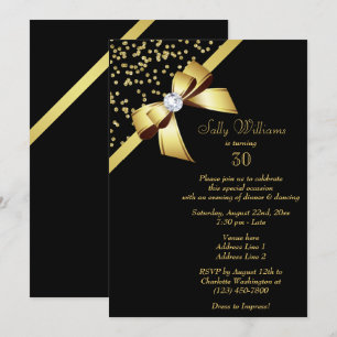 Glamour Gold Confetti & Jewel Bow 30. Geburtstag Einladung
