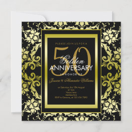 Glamour Gold Damask 50. Hochzeitstag Einladung