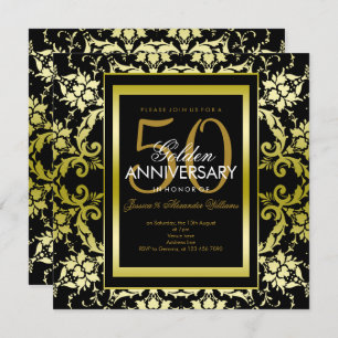 Glamour Gold Damask 50. Hochzeitstag Einladung