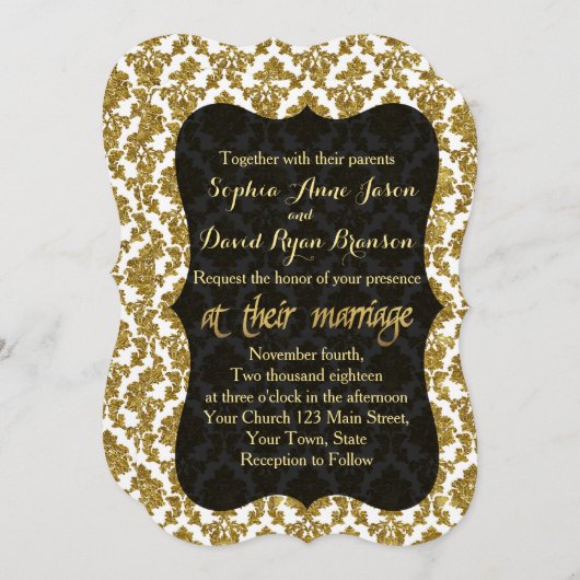 Glamour Gold Damask Gold Foil Einladung (Vorne/Hinten)