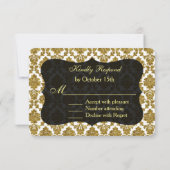 Glamour Gold Damask Gold Foil Wedding RSVP (Rückseite)