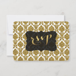 Glamour Gold Damask Gold Foil Wedding RSVP Karte