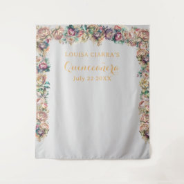 Glamour Gold Diamond Floral Quinceanera Wandteppich