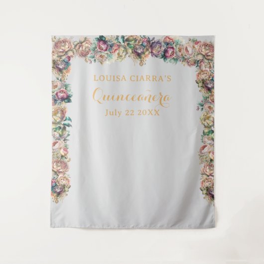 Glamour Gold Diamond Floral Quinceanera Wandteppich (Vorderseite)