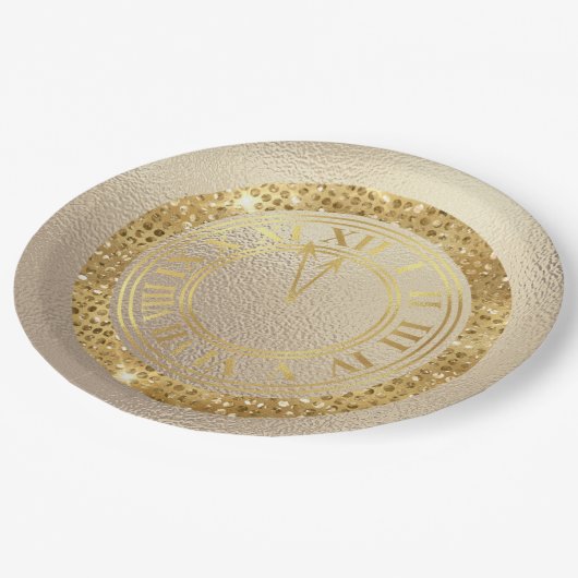 Glamour Gold Diamonds Fast Midnight Clock Pappteller (Schrägansicht)