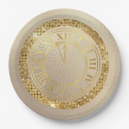 Glamour Gold Diamonds Fast Midnight Clock Pappteller (Vorderseite)