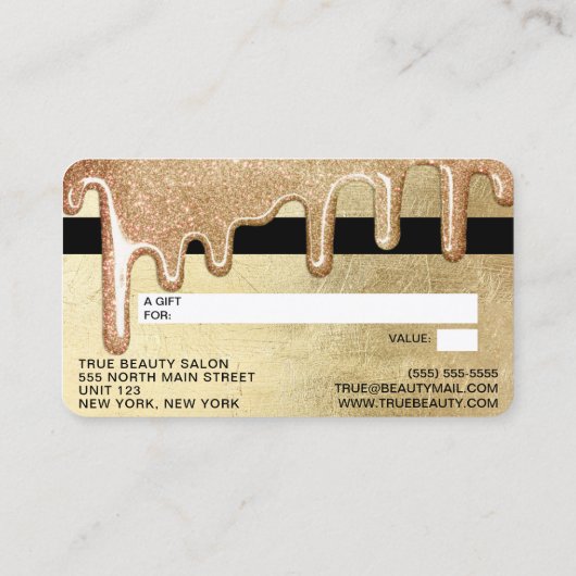 Glamour Gold Diick Glitzer Tropfen geben Guthaben Visitenkarte (Rückseite)