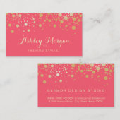 Glamour Gold Dots Dekoration - zauberhafte rosa Ko Visitenkarte (Vorne/Hinten)