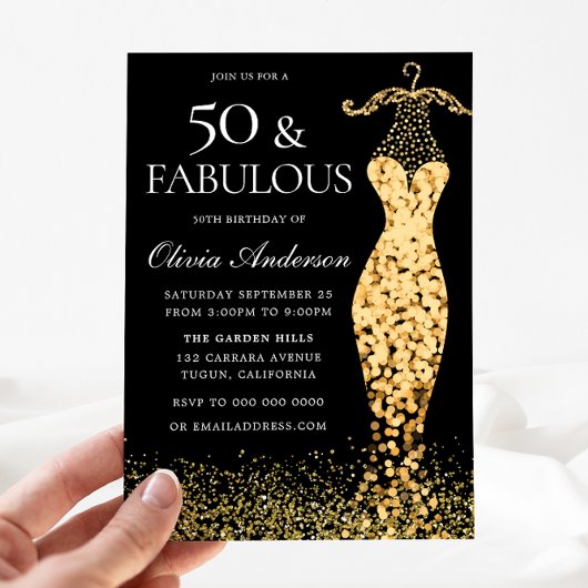 Glamour Gold Dress Fabulous 50. Geburtstag Einladung