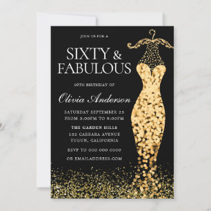 Glamour Gold Dress Fabulous 60. Geburtstag Einladung