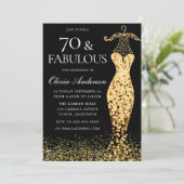 Glamour Gold Dress Fabulous 70. Geburtstag Einladung (Stehend Vorderseite)