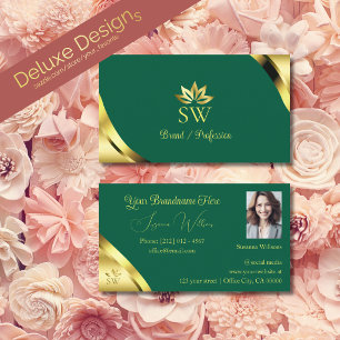 Glamour Gold-Ecken auf Türkis mit Monogramm-Foto Visitenkarte