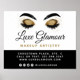 Glamour Gold Eye Lashes Brows Beauty Bar Signage Poster