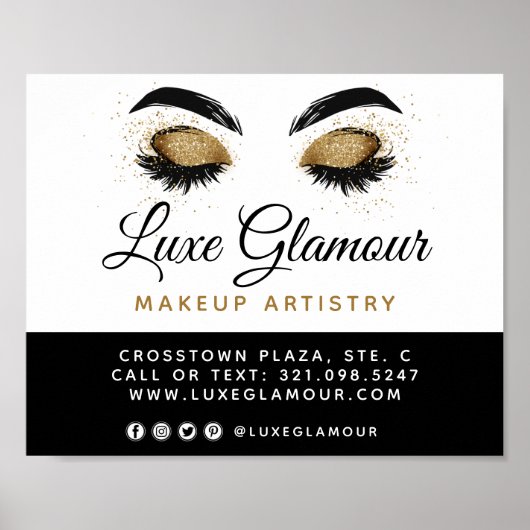 Glamour Gold Eye Lashes Brows Beauty Bar Signage Poster (Vorne)